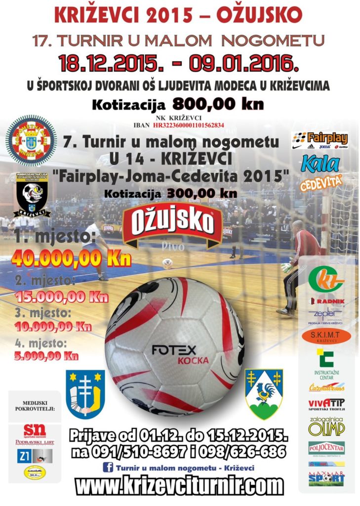 Najava - 17. turnir u Malom nogometu, Križevci 2015 - Ožujsko