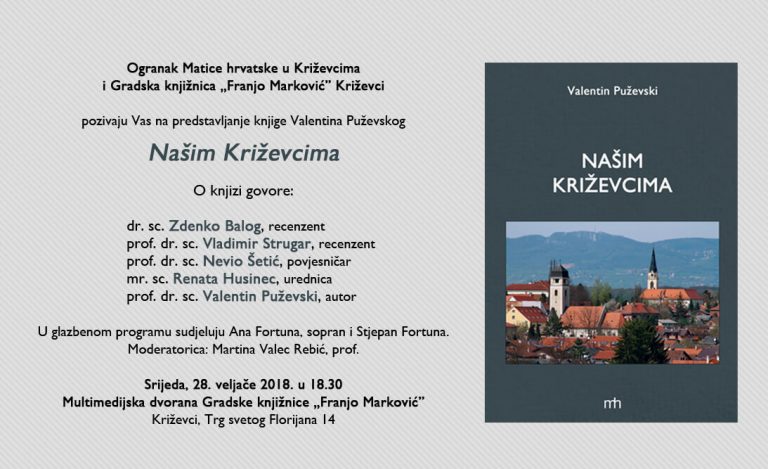 U srijedu predstavljanje knjige Valentina Puževskog - "Našim Križevcima"