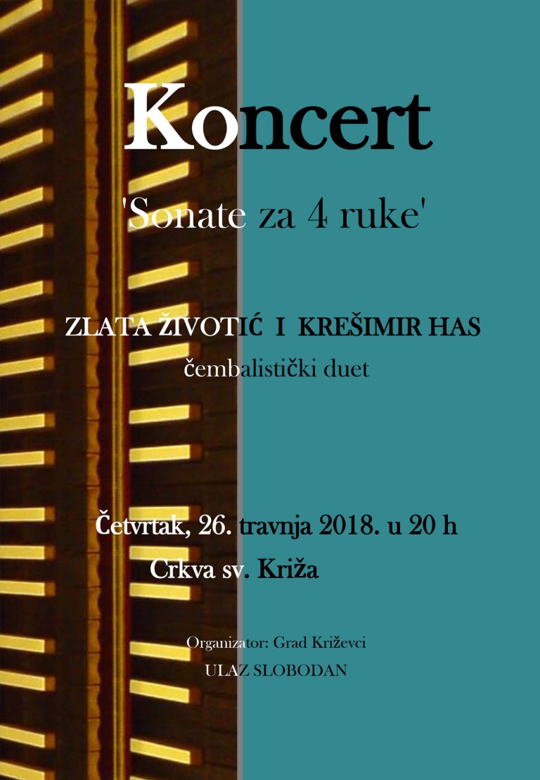 Koncert 'Sonate za 4 ruke' u četvrtak u crkvi sv. Križa