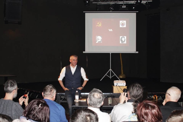 Prof. Hrvoje Klasić na tribini povodom 50 godina 1968. u Klubu kulture 29. ožujka 2018. na 14. Culture Shock Festivalu. (foto Facebook stranica festivala)