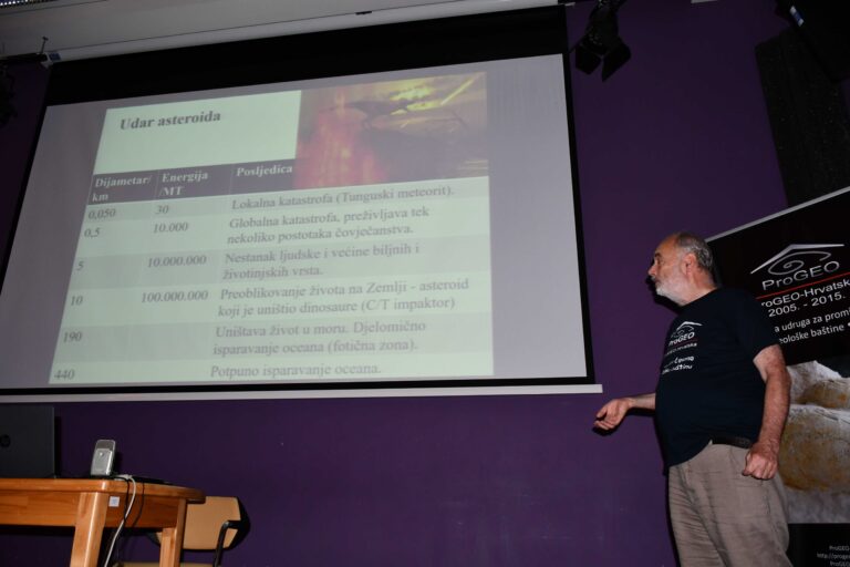 Dr.sc. Nenad Raos govori o utjecaju sudara Zemlje s asteroidima na postanak života na Zemlji 30. lipnja 2023. (foto A. Dundović)